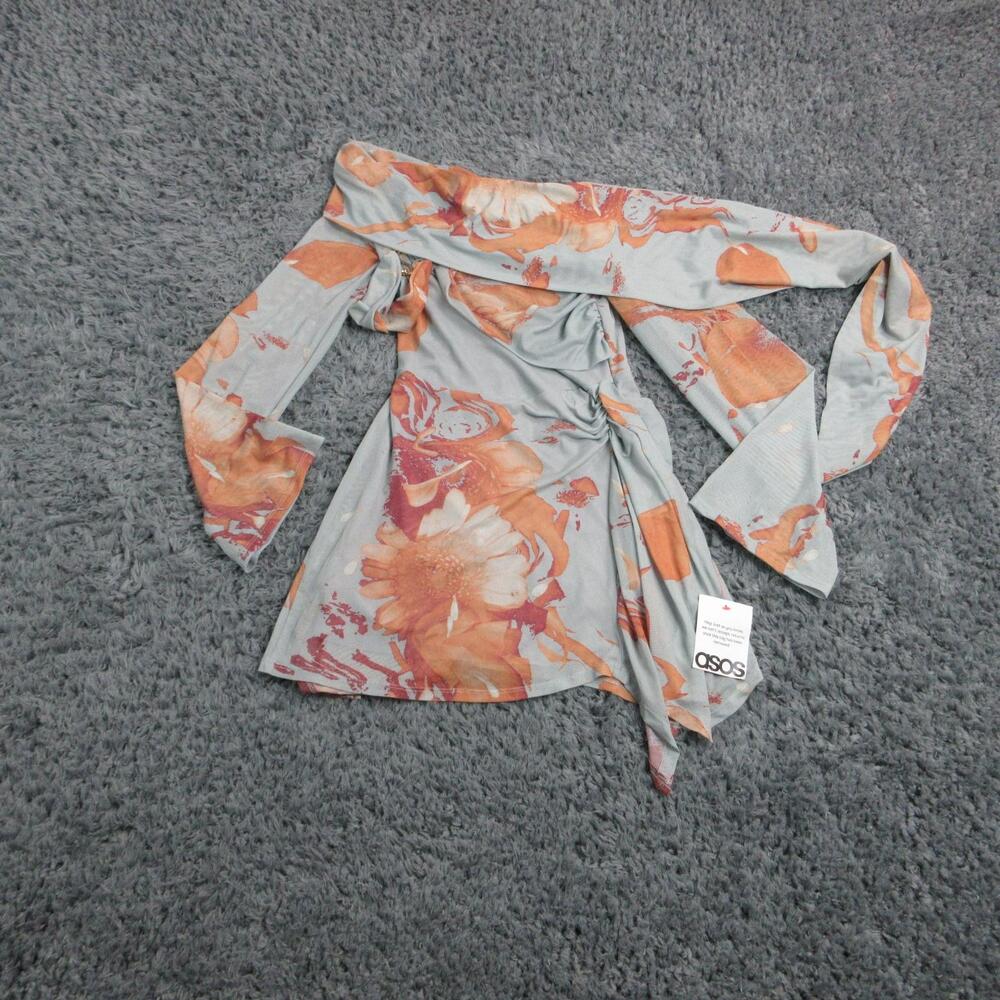 ASOS DESIGN Blouse Womens US 4 Blue Floral Off Shoulder Mesh Tunic NWT